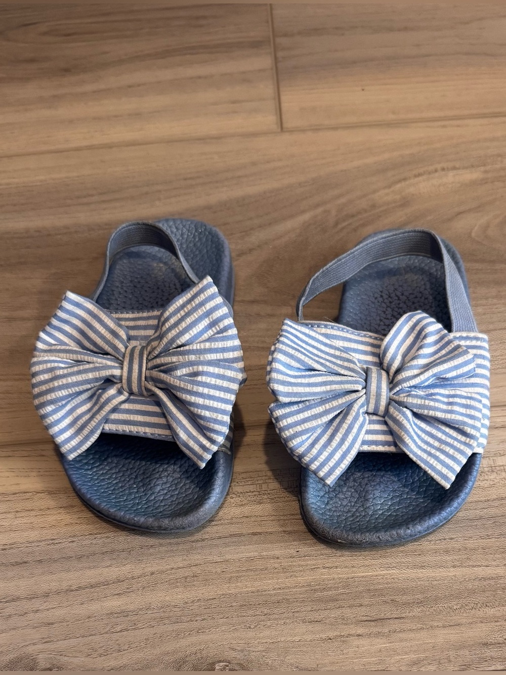Girls Blue Striped Bow Slide Sandals - Kids